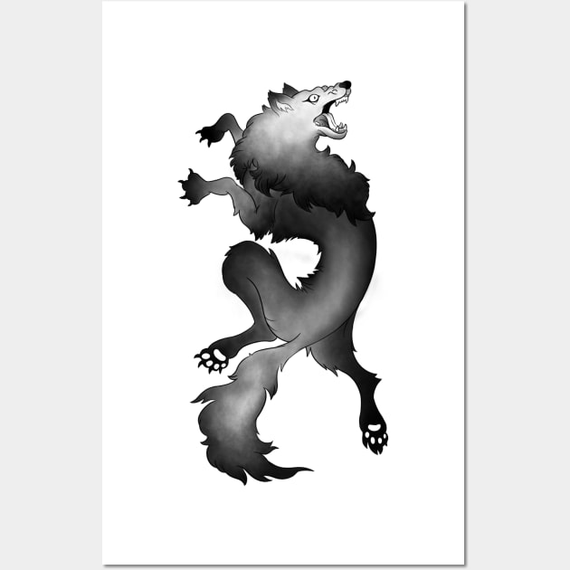 Fenrir Norse Wolf Black and White Ink Wash Style Efigy Wall Art by DaniNaps Designs